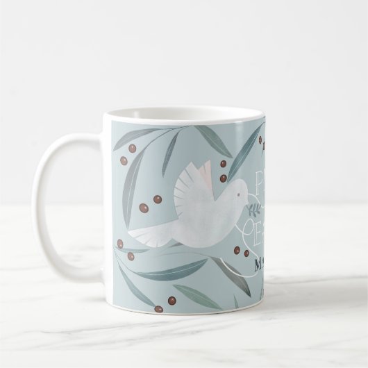 Weltfrieden White Dove Light Blue Holiday Kaffeetasse (Links)