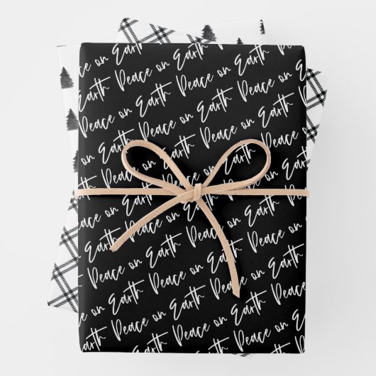 Weltfrieden Winter Black Patterns Geschenkpapier Set (Beispiel)