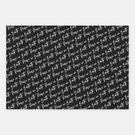 Weltfrieden Winter Black Patterns Geschenkpapier Set (Vorderseite)