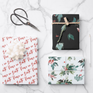 Weltfrieden Winter Botanische Berry-Muster Geschenkpapier Set