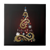 Weltfrieden-Zitat mit goldenem Weihnachtsbaum Fliese (Vorderseite)