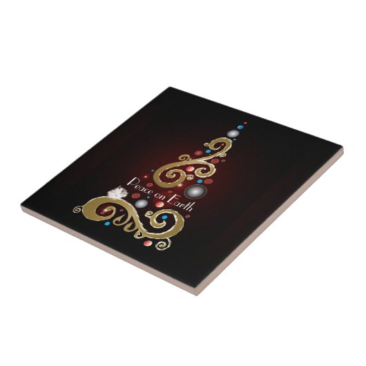 Weltfrieden-Zitat mit goldenem Weihnachtsbaum Fliese (Seite)