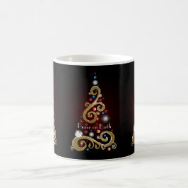 Weltfrieden-Zitat mit goldenem Weihnachtsbaum Kaffeetasse