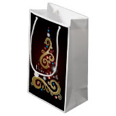 Weltfrieden-Zitat mit goldenem Weihnachtsbaum Kleine Geschenktüte (Rückseite Schrägansicht)