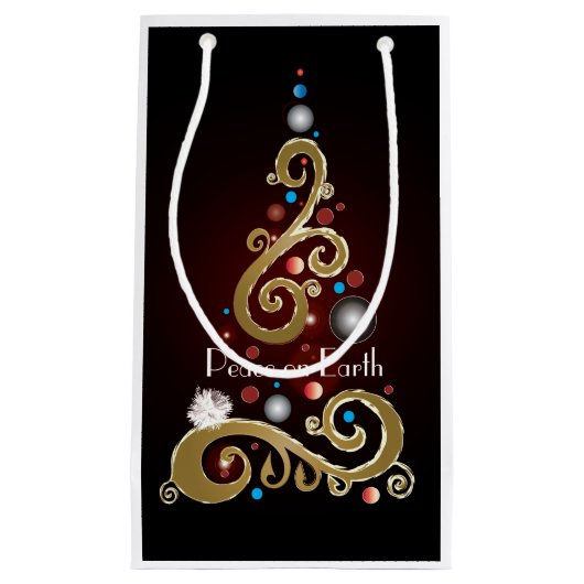 Weltfrieden-Zitat mit goldenem Weihnachtsbaum Kleine Geschenktüte (Vorderseite)