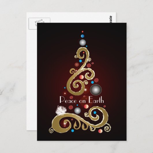 Weltfrieden-Zitat mit goldenem Weihnachtsbaum Postkarte (Vorne/Hinten)