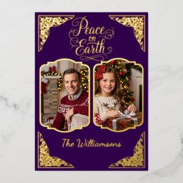 Weltfrieden, zwei Bilder, lila, Gold Folien Feiertagskarte