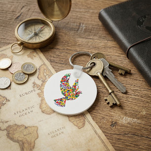 Weltfriedens-Taube aus internationalen Flaggen  Schlüsselanhänger