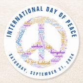 Weltfriedenstag - ein Zeichen für Frieden Runder Pappuntersetzer (Vorderseite)