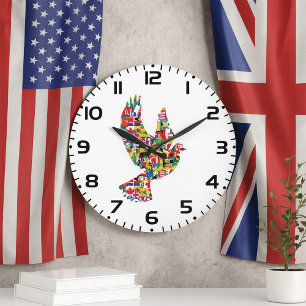 Weltfriedenstove aus internationalen Flaggen Große Wanduhr