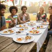 Weltfriedenstove aus internationalen Flaggen Pappteller