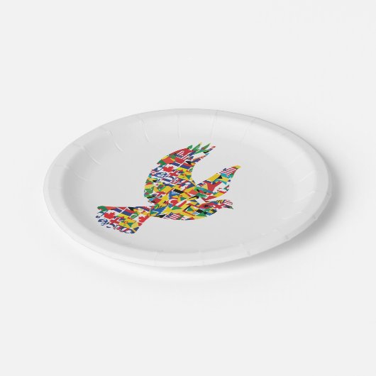 Weltfriedenstove aus internationalen Flaggen Pappteller (Schrägansicht)