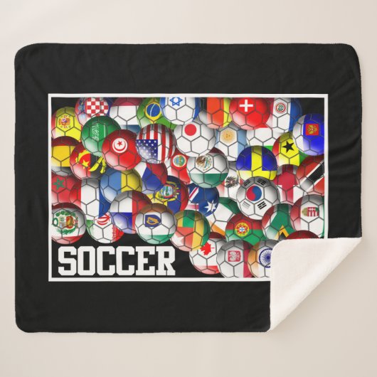 Weltfußball mit Weltflaggen Sherpadecke (Vorderseite (Horizontal))