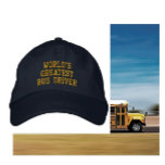 Weltgrößter Busfahrer mit bestickter Kappe<br><div class="desc">Erstellen Sie Ihren eigenen, einstellbaren Hut auf Zazzle.com. Verwenden Sie das Design-Tool, um Ihre Kunst, Designs oder Bilder hochzuladen, um eine von einer Art verstellbaren Hut zu erstellen! Sie können auch Text mit beruflichen Schriftart hinzufügen & eine Vorschau Ihrer Kreation sehen! Zazzle ist einfach zu personalisieren, verstellbaren Hut hat keine...</div>