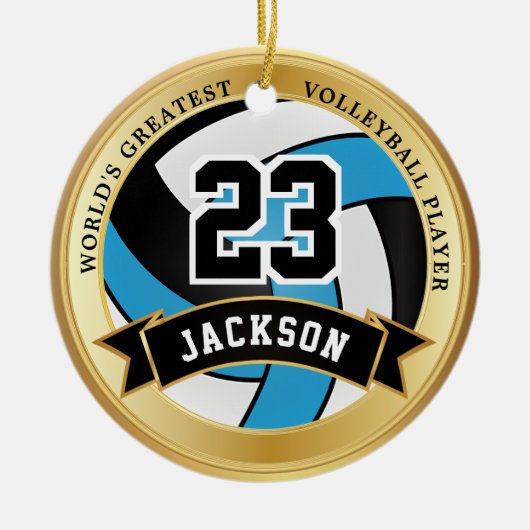 Weltgrößter Volleyballspieler - Blau Keramik Ornament (Vorne)