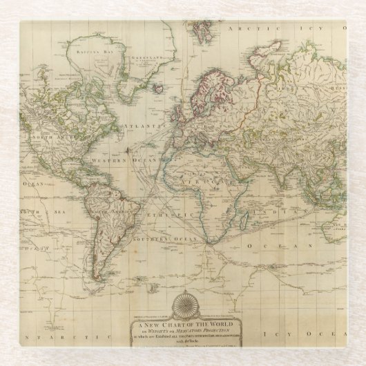 Welthandfarbige Karte Glasuntersetzer (Vorderseite)