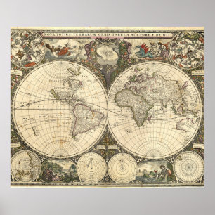 Weltkarte 1660 von Frederick de Wit Poster