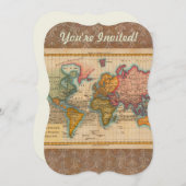 Weltkarte 1700er antike Kontinente Einladung (Vorne/Hinten)