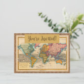 Weltkarte 1700er antike Kontinente Einladung (Stehend Vorderseite)