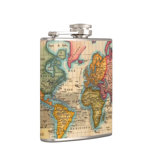 Weltkarte 1700er antike Kontinente Flachmann (Rechts)