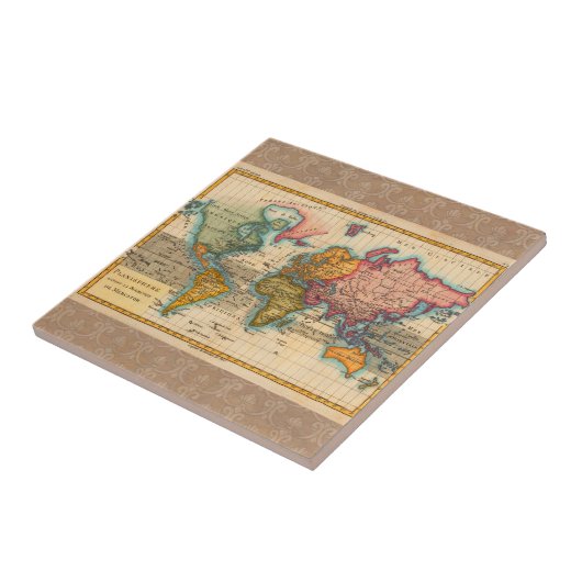 Weltkarte 1700er antike Kontinente Fliese (Seite)