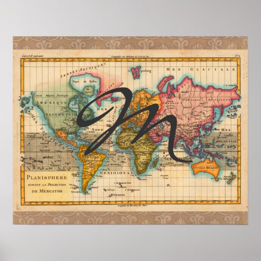 Weltkarte 1700er antike Kontinente Poster (Vorne)