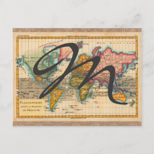 Weltkarte 1700er antike Kontinente Postkarte