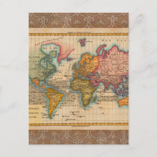 Weltkarte 1700er antike Kontinente Postkarte (Vorderseite)