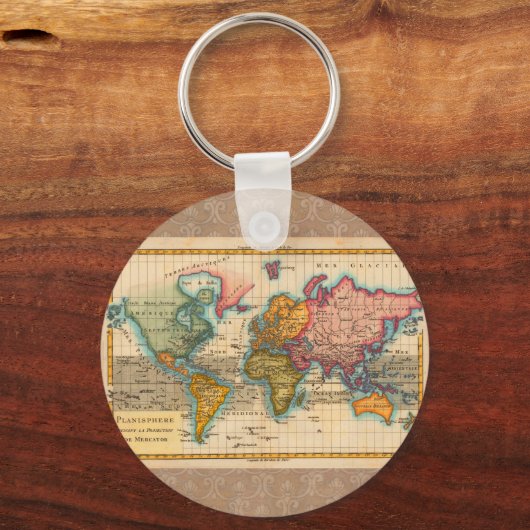 Weltkarte 1700er antike Kontinente Schlüsselanhänger (Vorderseite)