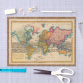 Weltkarte 1700er antike Kontinente Seidenpapier (Handwerk)