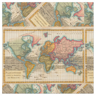 Weltkarte 1700er antike Kontinente Stoff