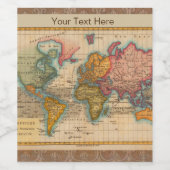 Weltkarte 1700er antike Kontinente Weinetikett (Einzelnes Label)