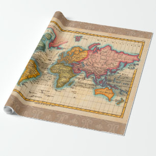 Weltkarte 1780 Bonne Antique Planisphäre Geschenkpapier