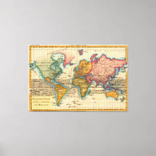 Weltkarte 1780 Bonne Antique Planisphäre  Leinwanddruck