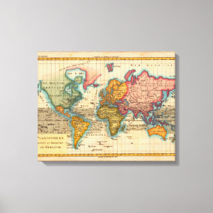 Weltkarte 1780 Bonne Antique Planisphäre  Leinwanddruck
