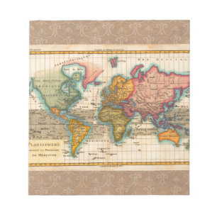 Weltkarte 1780 Bonne Antique Planisphäre  Notizblock