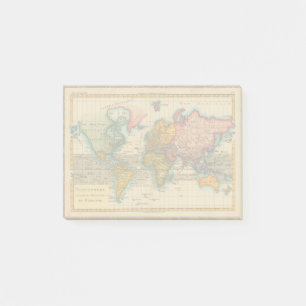 Weltkarte 1780 Bonne Antique Planisphäre Post-it Klebezettel