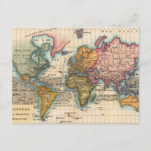 Weltkarte 1780 Bonne Antique Planisphäre Postkarte