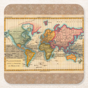 Weltkarte 1780 Bonne Antique Planisphäre  Rechteckiger Pappuntersetzer