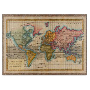 Weltkarte 1780 Bonne Antique Planisphäre  Schneidebrett