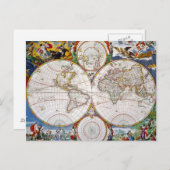 WELTKARTE, 17. JAHRHUNDERT POSTKARTE (Vorne/Hinten)