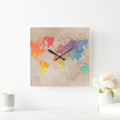 Weltkarte 9 quadratische wanduhr (Zuhause)