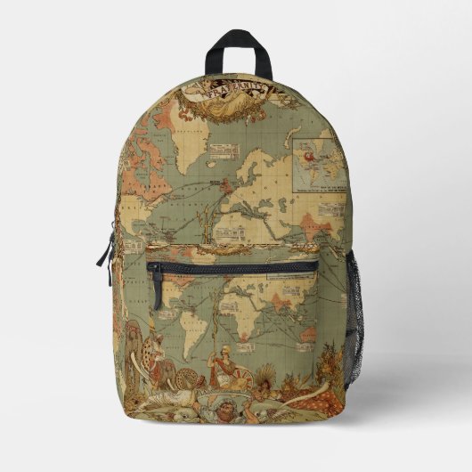 Weltkarte Antique 1886 Illustriert Bedruckter Rucksack (Vorderseite)