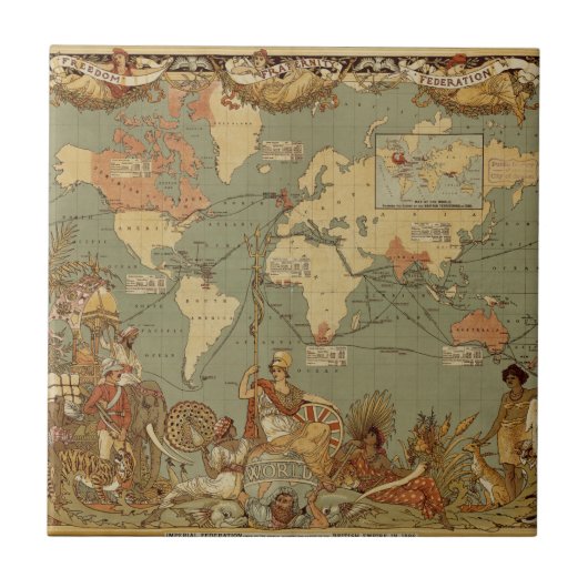 Weltkarte Antique 1886 Illustriert Fliese (Vorderseite)