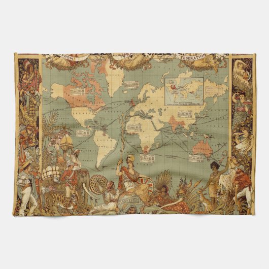 Weltkarte Antique 1886 Illustriert Küchentuch (Horizontal)