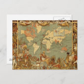 Weltkarte Antique 1886 Illustriert Postkarte (Vorne/Hinten)