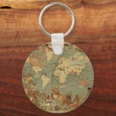 Weltkarte Antique 1886 Illustriert Schlüsselanhänger (Vorderseite)