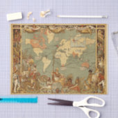 Weltkarte Antique 1886 Illustriert Seidenpapier (Handwerk)