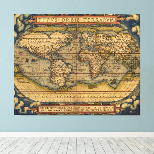 Weltkarte Antique Ortelius Leinwanddruck (Insitu (Holzboden))