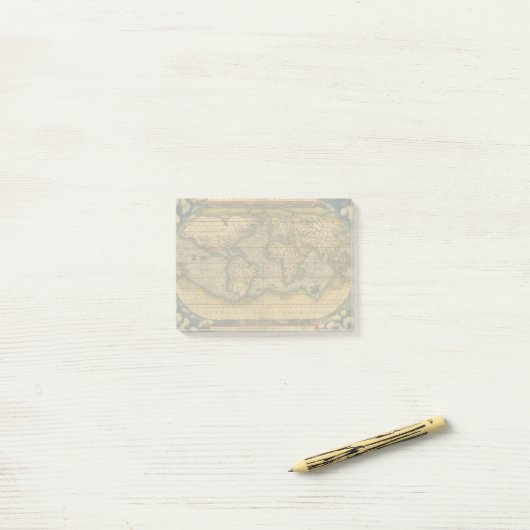 Weltkarte Antique Ortelius Post-it Klebezettel (Auf Schreibtisch)
